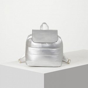 Рюкзак молодёжный, отдел на шнурке, цвет перламутр серебро