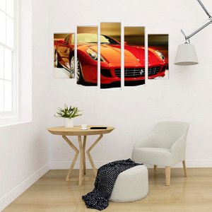 Модульная картина "Красная машина" (2-23х52; 2-24х70; 1-24х80) 120х80см