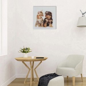 Картина на стекле "Собачка и котик" 30*30см
