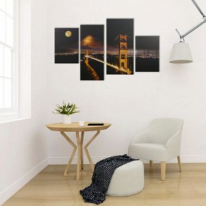 Модульная картина на подрамнике "Ночной мост"
