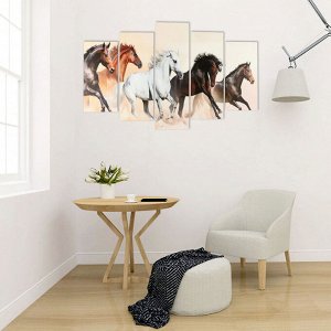 Модульная картина "Скачущие кони" (2-25х50, 2-25х67, 25х80 см) 80х140 см