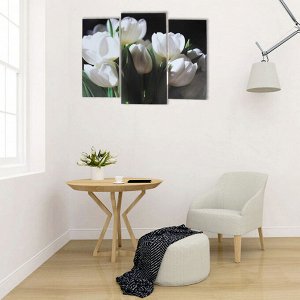 Модульная картина "Белые тюльпаны"  (2-25х52; 1-30х60) 60х80 см