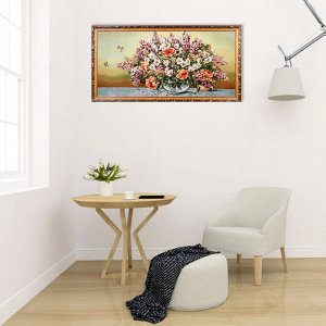H222-60х120 Картина из гобелена "Букет в чаше и бабочки" (65х125)