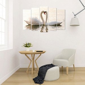 Картина модульная на подрамнике "Влюблённые лебеди" (2-25х63; 2-25х70; 1-25х80) 125х80см