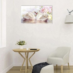 Картина на холсте "Лебеди и розы" 60*100 см
