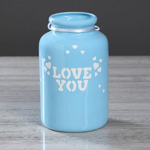 Ваза керамика настольная "Бутылка Love You", голубая, 18 см ,