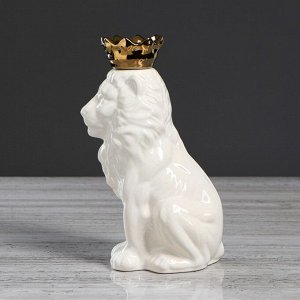 Ваза керамика настольная "Лев с короной", белая, с отверстием в короне, 24,5 см