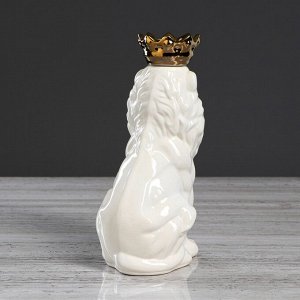 Ваза керамика настольная "Лев с короной", белая, с отверстием в короне, 24,5 см