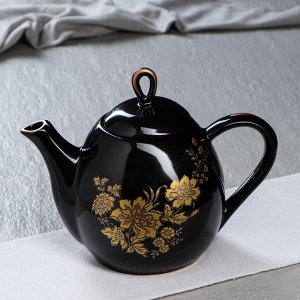 Чайный набор "Петелька" чайник 1,3 л, сахарница 0,8 л, черная глазурь, деколь бронза