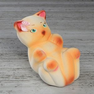 Копилка "Котик Карапуз" флок, оранжевая, серая, 15 см, микс