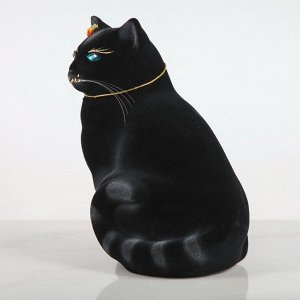 Копилка "Кошка Мурка" флок, чёрная, белая задувка