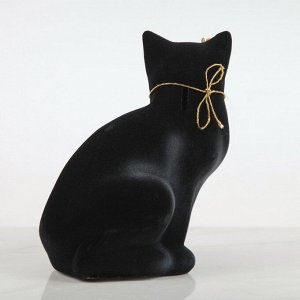 Копилка "Кошка Мурка" флок, чёрная, белая задувка