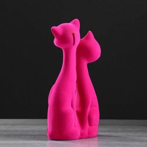 Копилка "Кот Семья", покрытие флок, розовая, 27 см
