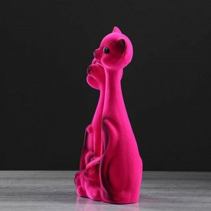 Копилка "Кот Семья", покрытие флок, розовая, 27 см