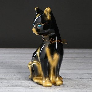 Копилка "Кошка Лиза" глянец, чёрная, золотистый декор, 28 см