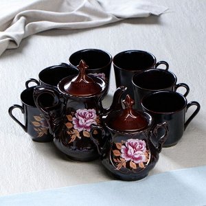 Чайный сервиз "Александра", деколь роза, 8 предметов в наборе: чайник 0.8 л, сахарница 0.6 л, кружки 0.35 л