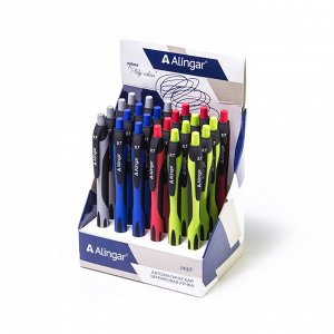 Ручка шариковая, автоматическая, Alingar "Poly-colors", синяя, 0,7 мм, резин.грип, корпус софттач, ассорти (24шт)