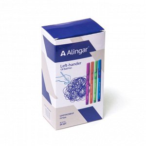 Ручка шариковая синяя Alingar, для левшей, резин.грип, корпус ассорти,  0,7мм (24шт)