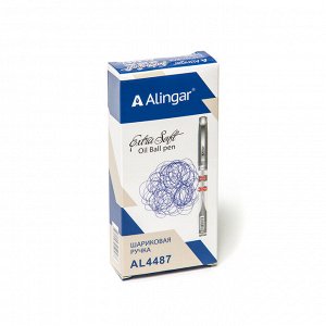 Ручка шариковая синяя Alingar "Extra Soft", игольчатый наконечник, 0,7 мм, маслен. чернила, грип, корпус ассорти (24 шт)