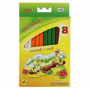 Пластилин Гамма, 8 цветов, 98 гр., со стеком, восковой, картонная упаковка, "Пчелка"