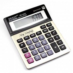 Калькулятор Alingar 12 разрядов, 190*145*18 мм, двойное питание, черный/золото, "DM-1200V"