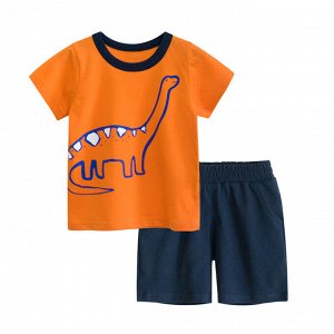 Костюм шорты синие и оранжевая футболка с динозавром