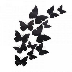 Бабочки на магните черные 6-12см 12шт