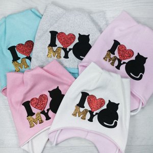 MilaBaby Вн1146-34 Шапка трикотажная на завязках с ушками I love my cat мята