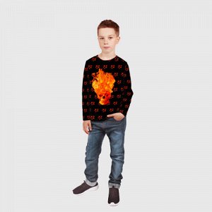 Детский лонгслив 3D «Моргенштерн и огненный череп»