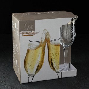 Набор бокалов для шампанского GiDGLASS «Флора», 190 мл, 6 шт, с гравировкой и напылением