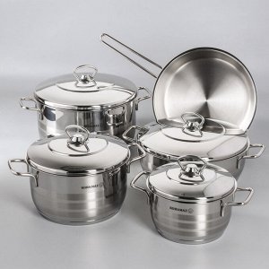 Набор посуды Korkmaz Astra, 5 предметов: кастрюля 2/3,7/6,3 л, жаровня 3,8 л, сковорода d=24 см