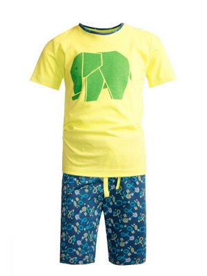 Пижама Пижама для мальчиков с принтом, футболка с шортамиСостав: 100% хлопокРазмерный ряд: 28-42Ткань: кулирное полотноЦвет: салатовый/набивка