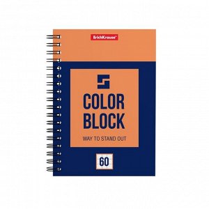 Тетрадь А6 на гребне, 60 листов в клетку ErichKrause Color Block, обложка мелованный картон, МИКС