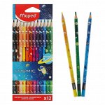 Карандаши 12цв Maped COLOR&#039;PEPS COSMIC пластиковые, декорированные, в карт.коробке,подвес