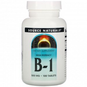 Source Naturals, B-1, высокая эффективность, 500 мг, 100 таблеток