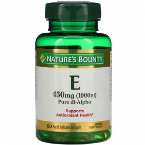 Nature&#x27 - s Bounty, Vitamin E, Pure Dl-Alpha, 450 mg (1,000 IU), 60 Rapid Release Softgels