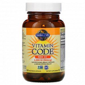 Garden of Life, Vitamin Code, Витамин D3, 2000 МЕ, 60 растительных капсул