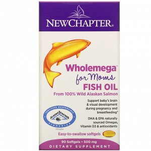 New Chapter, Wholemega for Moms Fish Oil, From Wild Alaskan Salmon, 500 mg, 90 Softgels