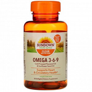 Sundown Naturals, Омега 3-6-9, 50 мягких таблеток