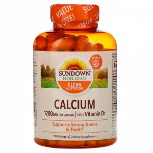 Sundown Naturals, Кальций с витамином D3, 1200 мг, 170 мягких таблеток