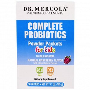 Dr. Mercola, пакеты порошков с пробиотиками для детей, натуральный малиновый ароматизатор, 30 пакетов, 3,5 г (0,12 унции) каждый