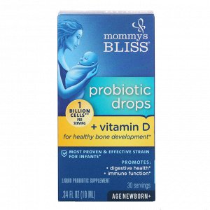 Mommy&#x27 - s Bliss, Капли с пробиотиком + витамин D, 0,34 жидкие унции (10 мл)