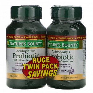 Nature&#x27 - s Bounty, Ацидофильные пробиотики, Двойная упаковка, 100 таблеток в каждой