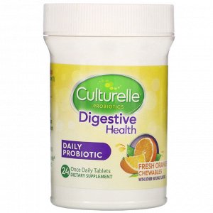 Culturelle, Probiotics, Digestive Health, Daily Probiotic, Fresh Orange Chewables, 24 Once Daily Tablets