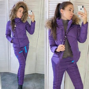 Костюм куртка с натуральным мехом и брюки purple DIM