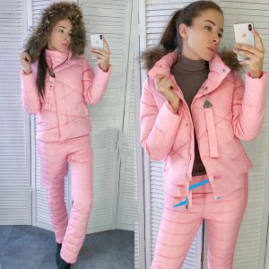 Костюм куртка с натуральным мехом и брюки pink DIM