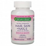 Nature&amp;#x27 - s Bounty, Optimal Solutions, Hair, Skin &amp; Nails, Extra Strength, 150 быстрорастворимых мягких капсул