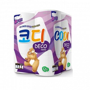 Особомягкая туалетная бумага "Codi Pure Deco" (трехслойная, с тиснёным рисунком) 27 м *12 рулонов / 3