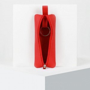 Ключница, длина 15 см, отдел на молнии, металлическое кольцо, цвет красный