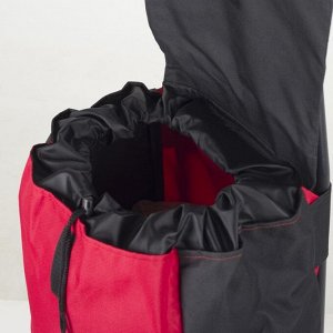 Сумка-тележка, отдел на шнуре, наружный карман, колёса 16,5 см, нагрузка до 40 кг, цвет чёрный/красный